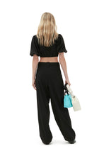 Load image into Gallery viewer, DRAPEY MELANGE LOOSE MID WAIST PLEAT PANTS BLACK