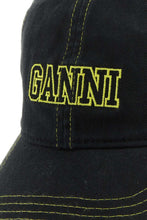 Load image into Gallery viewer, GANNI CAP HAT BLACK WITH YELLOW STITCHING
