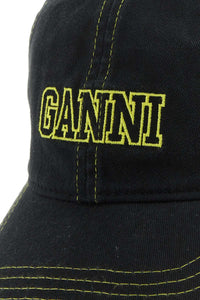 GANNI CAP HAT BLACK WITH YELLOW STITCHING