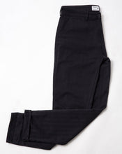 Load image into Gallery viewer, COTTON HERRINGBONE STRAIGHT LEG BLACK TROUSER