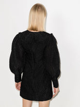 Load image into Gallery viewer, V-NECK RUFFLE COLLAR DRESS JACQUARD ORGANZA BLACK