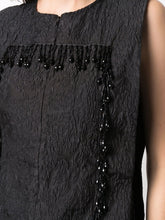 Load image into Gallery viewer, FRINGE SLEEVELESS TWO LAYER DRESS JACQUARD ORGANZA BLACK