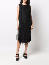Load image into Gallery viewer, FRINGE SLEEVELESS TWO LAYER DRESS JACQUARD ORGANZA BLACK