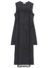 Load image into Gallery viewer, FRINGE SLEEVELESS TWO LAYER DRESS JACQUARD ORGANZA BLACK
