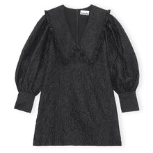 Load image into Gallery viewer, V-NECK RUFFLE COLLAR DRESS JACQUARD ORGANZA BLACK