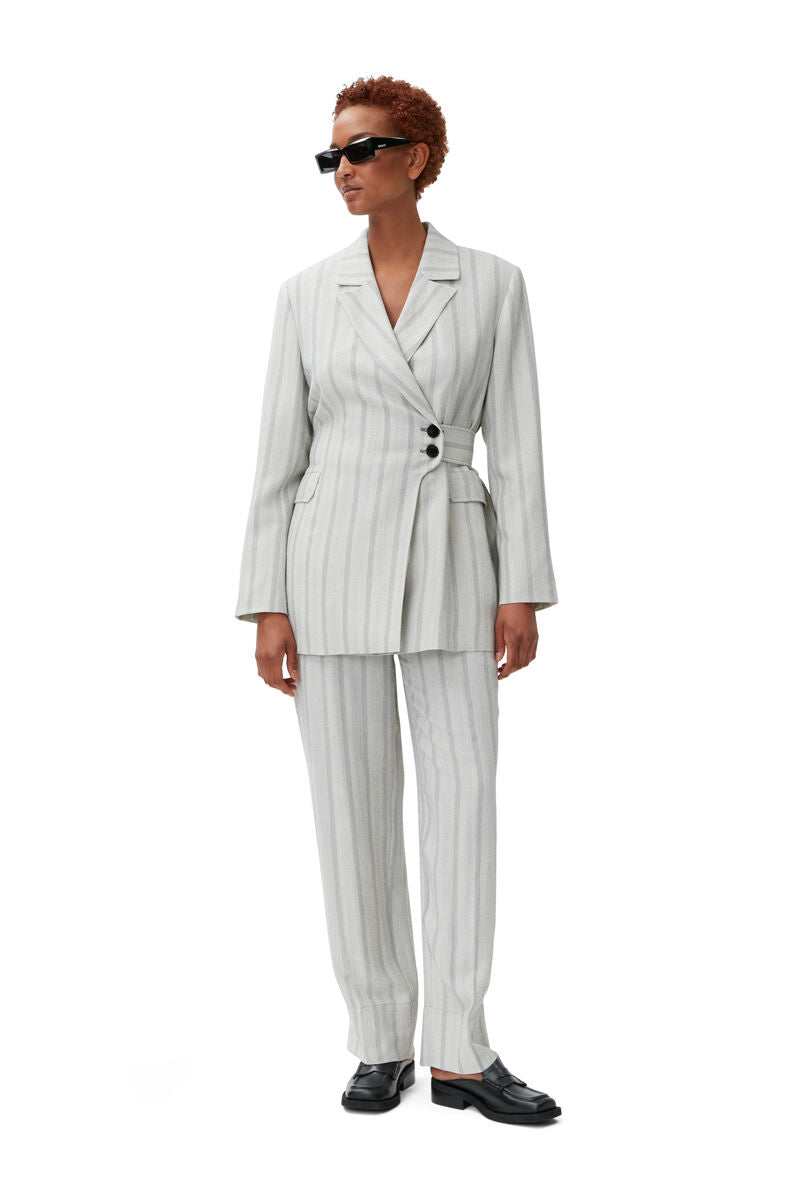 Ganni Drapey Stripe Suiting Oversized Blazer Black | BSTN Store