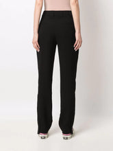 Load image into Gallery viewer, DRAPEY STRUCTURE SIDE PANEL MID WAIST SLIM PANTS 50% RECYCLED POLYESTER 50% POLYESTER BLACK