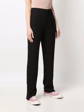 Load image into Gallery viewer, DRAPEY STRUCTURE SIDE PANEL MID WAIST SLIM PANTS 50% RECYCLED POLYESTER 50% POLYESTER BLACK