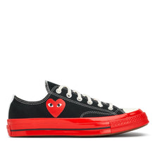 Load image into Gallery viewer, BLACK LOW TOP HEART PRINT RED SOLE CONVERSE