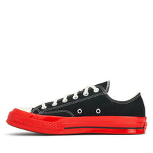 Load image into Gallery viewer, BLACK LOW TOP HEART PRINT RED SOLE CONVERSE