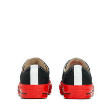 Load image into Gallery viewer, BLACK LOW TOP HEART PRINT RED SOLE CONVERSE