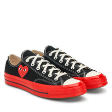 Load image into Gallery viewer, BLACK LOW TOP HEART PRINT RED SOLE CONVERSE