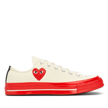 Load image into Gallery viewer, WHITE LOW TOP HEART PRINT RED SOLE CONVERSE