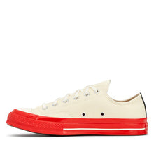 Load image into Gallery viewer, WHITE LOW TOP HEART PRINT RED SOLE CONVERSE
