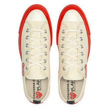 Load image into Gallery viewer, WHITE LOW TOP HEART PRINT RED SOLE CONVERSE