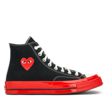 Load image into Gallery viewer, BLACK HIGH TOP HEART PRINT RED SOLE CONVERSE