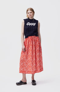 PRINTED LIGHT CREPE ELASTICATED MAXI SKIRT RECYCLED POLYESTER MINI FLORAL ORANGEDOT