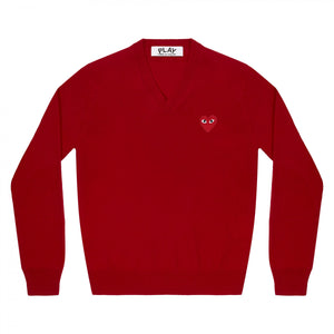 RED V-NECK SWEATER CLASSIC HEART