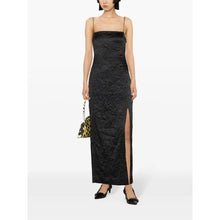 Load image into Gallery viewer, CRINKLED SATIN MIDI SLIP DRESS BLACK
