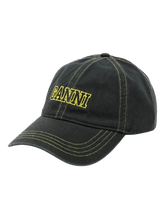 Load image into Gallery viewer, GANNI CAP HAT BLACK WITH YELLOW STITCHING
