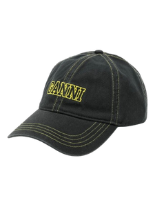 GANNI CAP HAT BLACK WITH YELLOW STITCHING