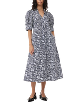 Load image into Gallery viewer, PRINTED COTTON V-NECK LONG DRESS EGRET
