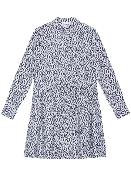 PRINTED COTTON MINI SHIRT DRESS EGRET