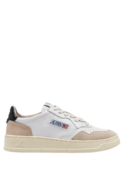 MEDALIST LOW SNEAKERS IN WHITE AND BLACK LEATHER AND BEIGE SUEDE UNISEX