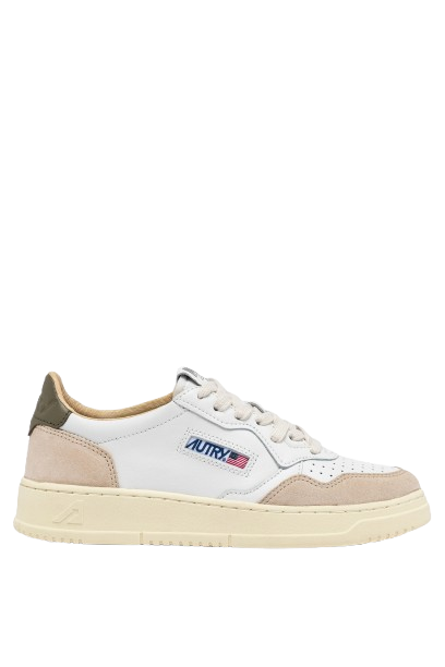 MEDALIST LOW LEATHER AND SUEDE WHITE & COVERT GREEN