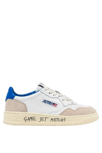 Load image into Gallery viewer, MEDALIST LOW SNEAKERS IN WHITE AND PALACE BLUE LEATHER AND SUEDE WITH LETTERING UNISEX
