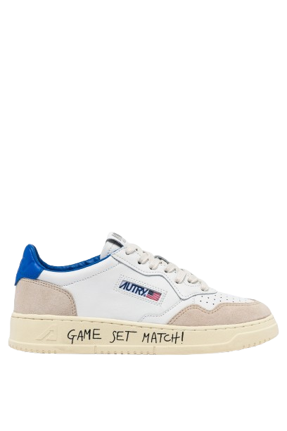 MEDALIST LOW SNEAKERS IN WHITE AND PALACE BLUE LEATHER AND SUEDE WITH LETTERING UNISEX