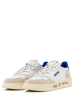 Load image into Gallery viewer, MEDALIST LOW SNEAKERS IN WHITE AND PALACE BLUE LEATHER AND SUEDE WITH LETTERING UNISEX
