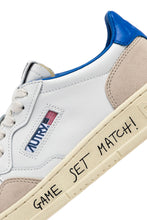Load image into Gallery viewer, MEDALIST LOW SNEAKERS IN WHITE AND PALACE BLUE LEATHER AND SUEDE WITH LETTERING UNISEX
