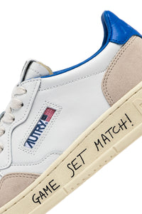 MEDALIST LOW SNEAKERS IN WHITE AND PALACE BLUE LEATHER AND SUEDE WITH LETTERING UNISEX