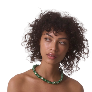 PEARL CROCHET NECKLACE / GREEN STRING BAROQUE PEARL