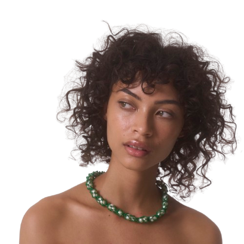 PEARL CROCHET NECKLACE / GREEN STRING BAROQUE PEARL