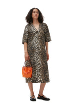 Load image into Gallery viewer, PRINTED COTTON WIDE MIDI FRESS BIG LEOPARD ALMOND

