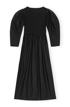 Load image into Gallery viewer, COTTON POPLIN OPEN NECK SMOCK LONG BLACK DRESS
