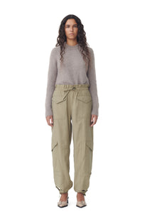 LIGHT SLUB HIGH WAISTED POCKET PANTS ALOE