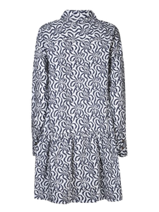 PRINTED COTTON MINI SHIRT DRESS EGRET