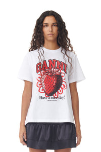 BASIC JERSEY STRAWBERRY RELAXED T-SHIRT BRIGHT WHITE