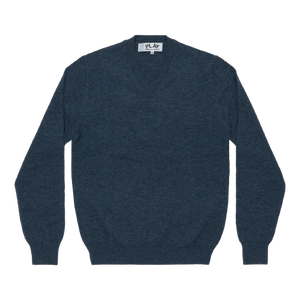 V-NECK SWEATER WITH HEART ON SLEEVE NAVY
