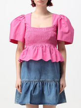 Load image into Gallery viewer, COTTON POPLIN OPEN-NECK SMOCK BLOUSE CONE FLOWER
