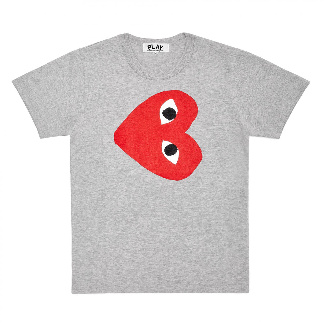 GREY T-SHIRT WITH PRINTED RED SIDEWAYS HEART