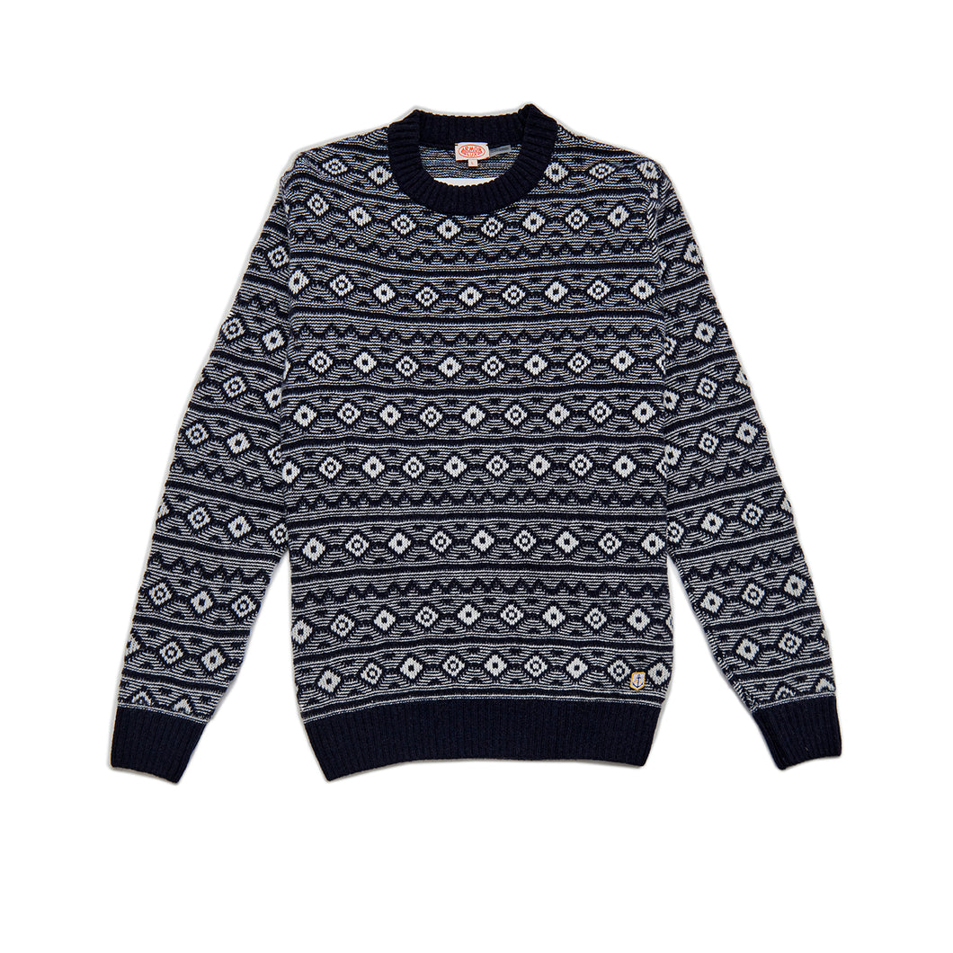 HERITAGE STRIPED WOOL SWEATER NAVY/OFF WHITE