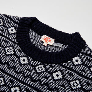 HERITAGE STRIPED WOOL SWEATER NAVY/OFF WHITE