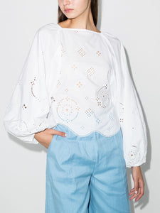 BLOUSE BRODERIE ANGLAISE BRIGHT WHITE