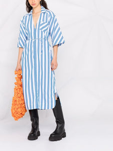 stripe cotton dress in daphne by ganni Meet The Daphne Dress! A charming striped midi with all the sweet details you'll love