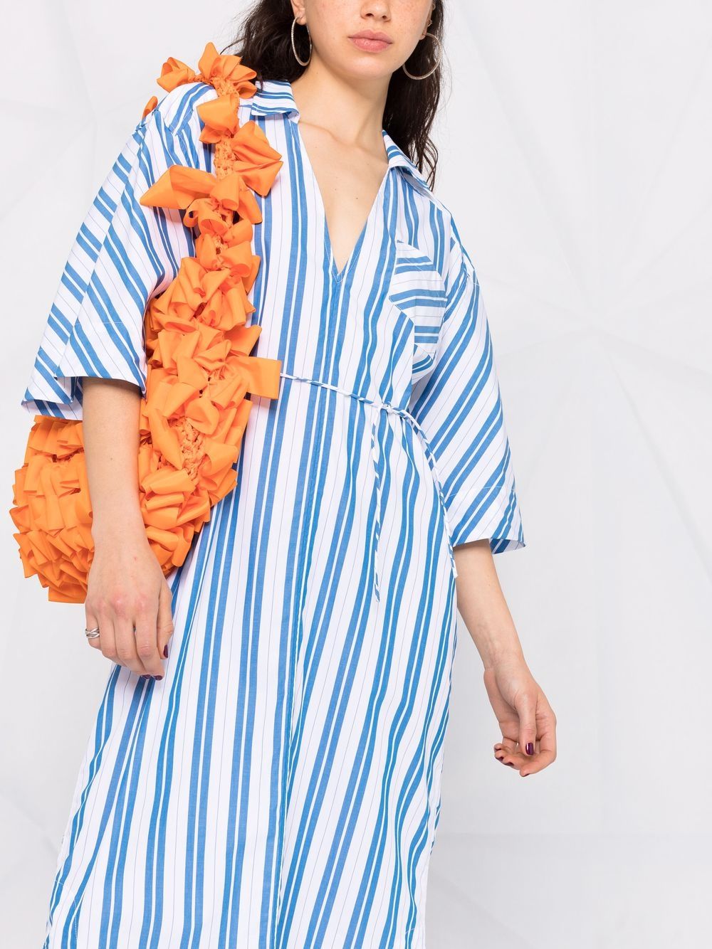 stripe cotton dress in daphne by ganni GANNI Nouvean Navy Dress in Striped Cotton
