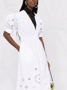 SMOCK DRESS BRODERIE ANGLAISE BRIGHT WHITE